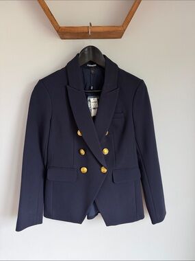 Express Navy Double-Breasted Blazer with Gold Buttons